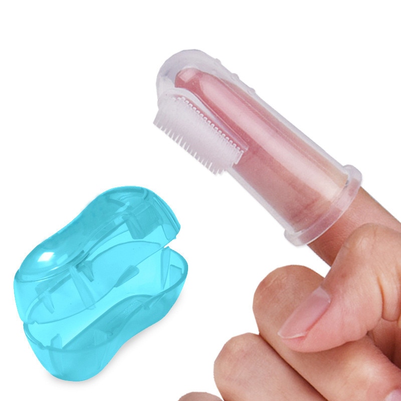 Cepillo de dientes de silicona + caja, cepillo de dientes de dedo para bebé, Limpieza de dientes para niños, herramienta de cuidado de limpieza de silicona suave