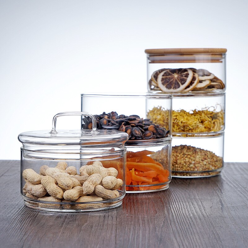 Heat Resistant Glass Food Container Small Fruit Dessert Salad Bowl with Lid Clear Stackabe Snack Storage Jars Kitchen Organizer