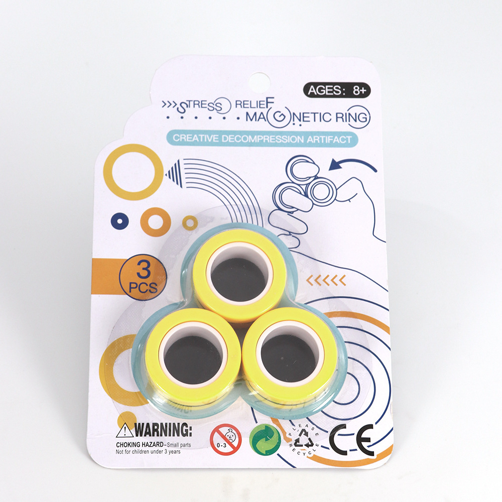 Magnetic Rings Fidget Toys, Fidget Spinner Stress Relief Rings Props, Colorful fingers magnetic rings: blister card yellow