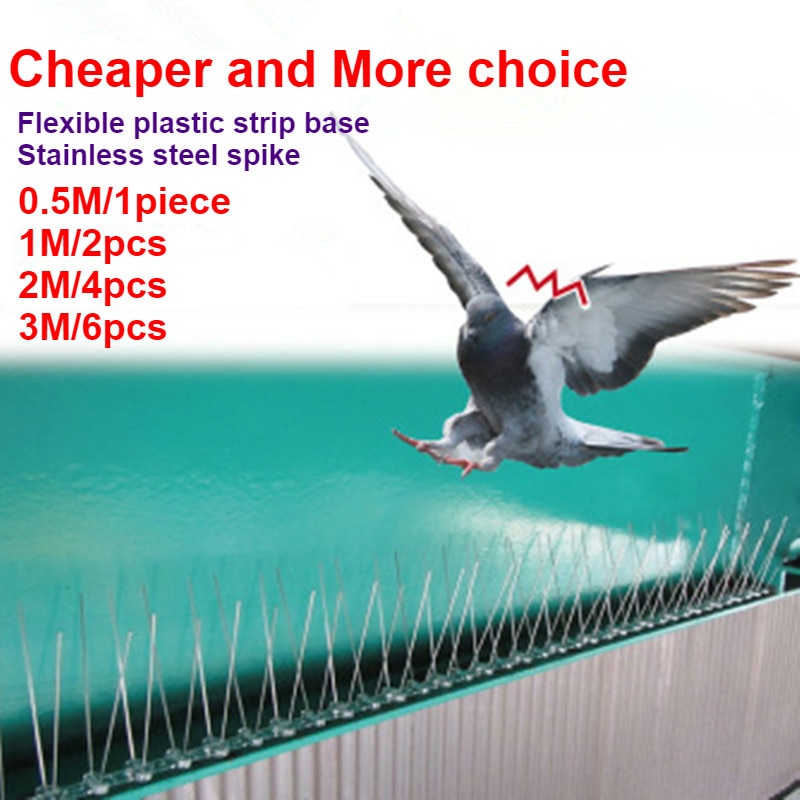 0.5m/1m/2m/3m/5m rustfrit stål due sluge spurv fugl pigge forsvarer anti fugl væk med fleksible plast bund strimler