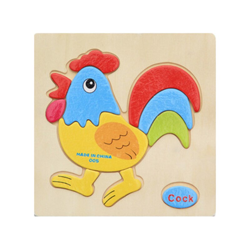 Mini Size 15*15CM Kids Toy Wood Puzzle Wooden 3D Puzzle Jigsaw for Children Baby Cartoon Animal/Traffic Puzzles Educational Toy: cock