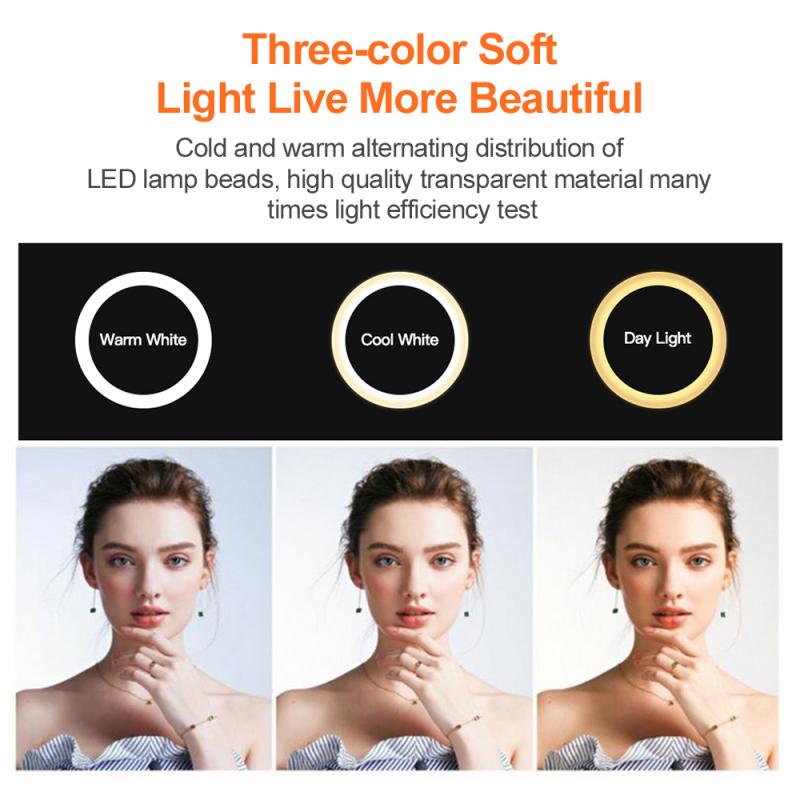 6/8/10Inch Drie Kleur Traploos Dimmen Clip-On Ring Licht Met Standaard Led Camera Selfie vul Licht Ring Voor Video Fotografie