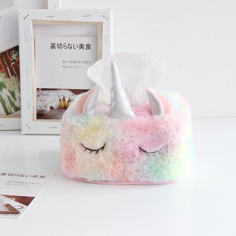 licorne serviette ensemble boîte à mouchoirs chambre bureau décoration fille coeur tissu ensemble I rose rose en peluche maison serviette ensemble