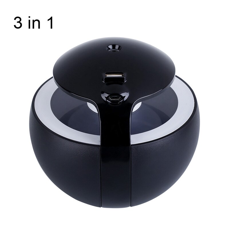 3 in 1 Night Elf Luchtbevochtiger Mini Ultrasone Auto Fogger Led Nachtlampje USB Fan Essentiële Olie Aroma Diffuser luchtverfrisser: Black