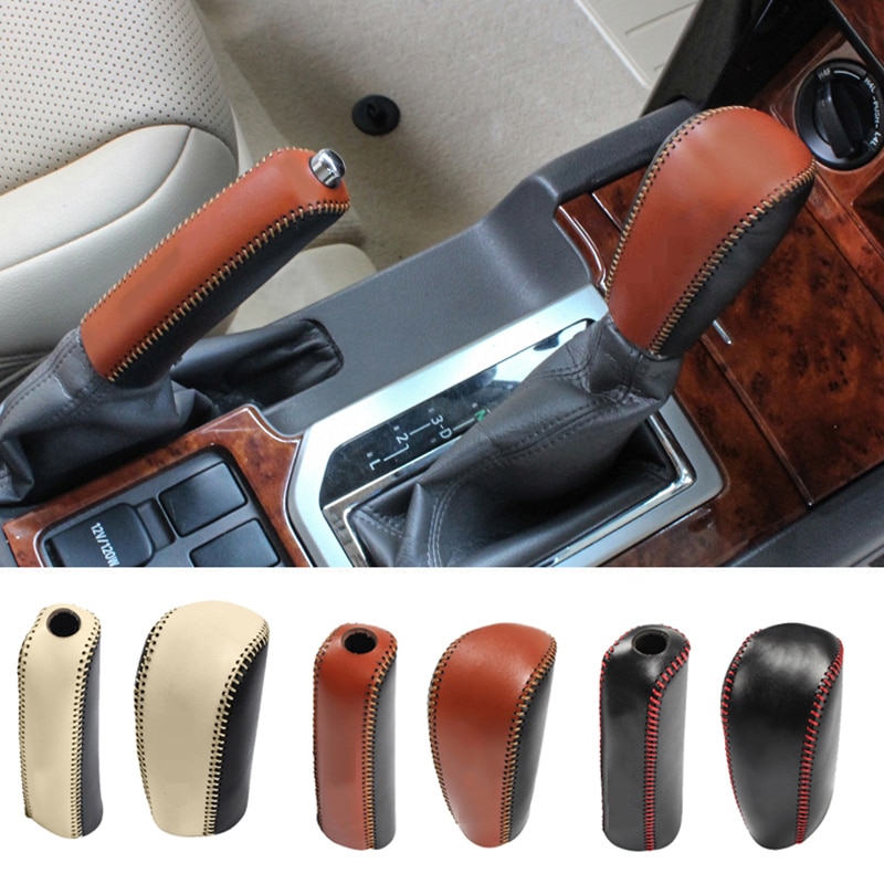 Para Toyota Land Cruiser Prado Fj150 DIY PU palanca de cambios de cuero y cubierta de freno de mano trim accesorios de estilo de coche 2 uds