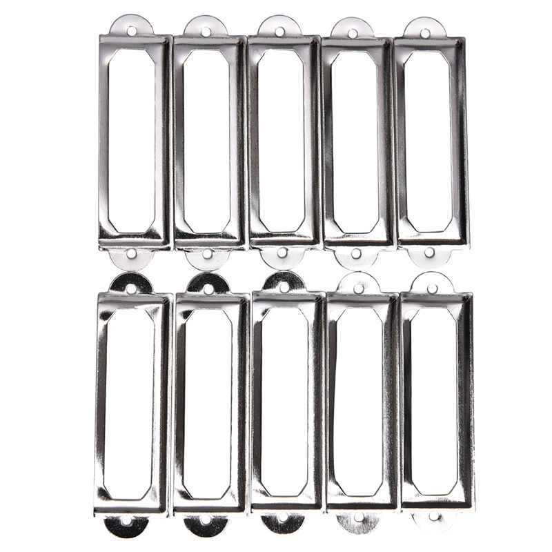 10Pcs Metal Label Pull Frame Handle File Name Card Holder For Furniture Cabinet Drawer Box Case Bin Antique Brass: sliver