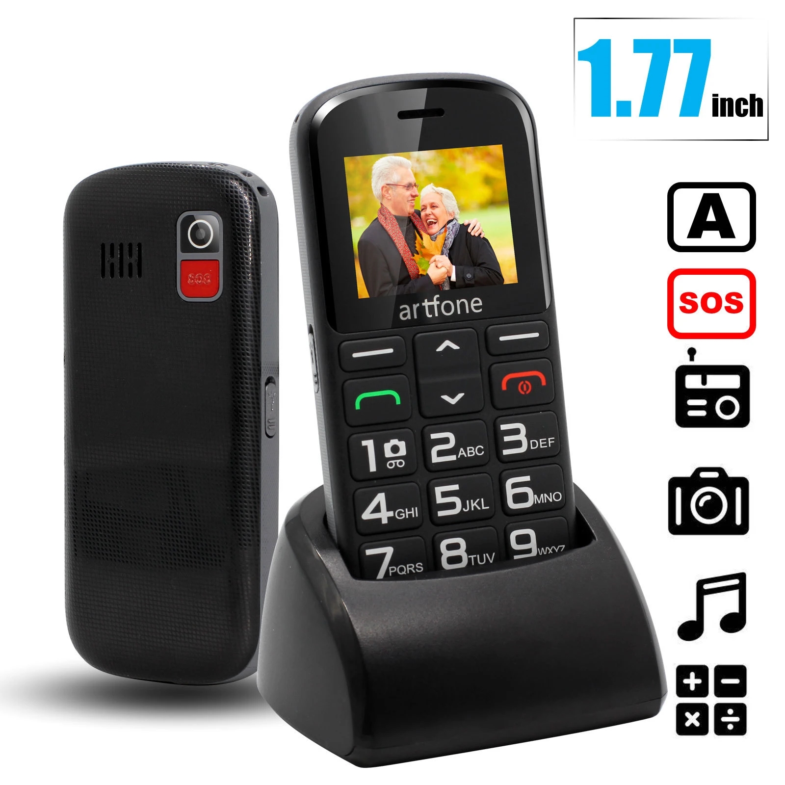 Bar celular sênior artfone cs181 cs182 cs188 gsm 2g grande voz botão grande telefone móvel para idosos uma chave sos tocha sim dupla