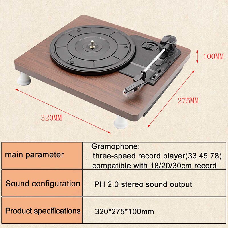 33, 45, 78 RPM aufzeichnen Spieler Antiken Grammophon Plattenspieler Rabatt Vinyl Audio- RCA R/L 3,5mm Ausgang aus USB DC 5V Holz Farbe: 1305