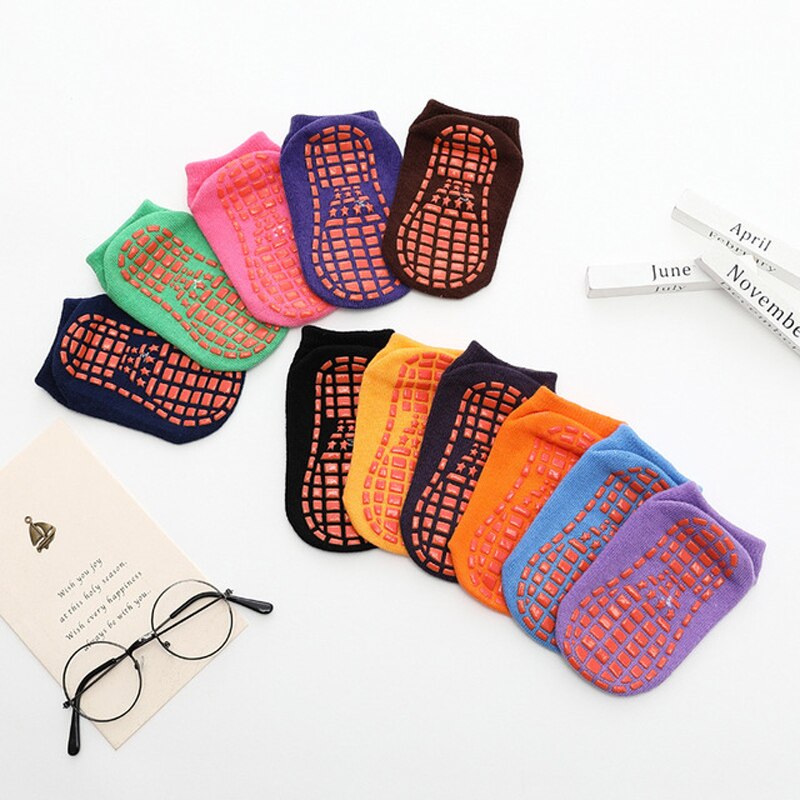 Kids Anti-Slip Sock Boy Girl Trampoline Sock Blue Black Cotton Short Socks Breathable Elasticity Sport Child Outside Foot Wear