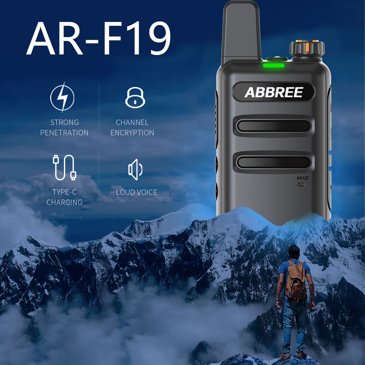 ABBREE AR-F19 Scanner Frequency Walkie-talkie Automatic Wireless Copy Frequency Powerful support USB Charging Radio for BF-888S