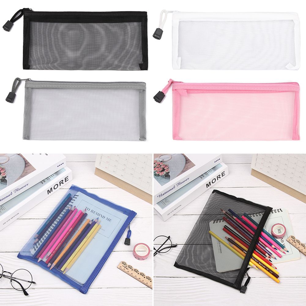 Simples transparente malha documento saco transparente zíper saco de papelaria saco de náilon lápis caso escritório estudante material escolar