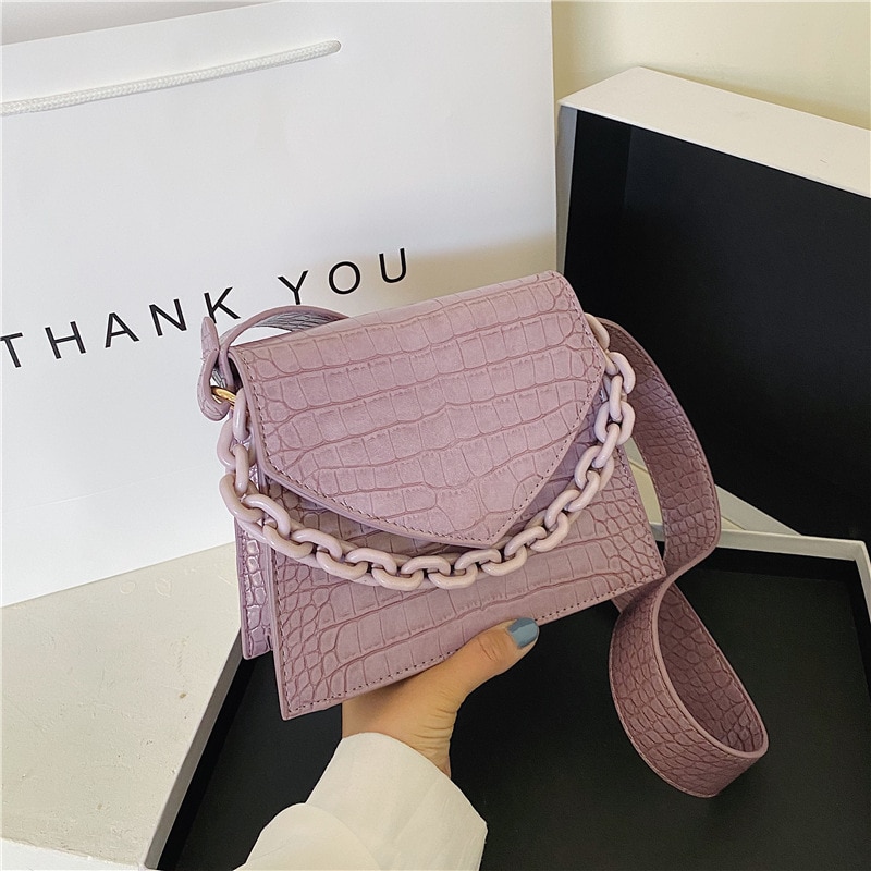 XZP Small Square Bag for Woman Paisley Portable Wild Shoulder Bag Messenger Handbag Crocodile Leather Purse Sac A Main