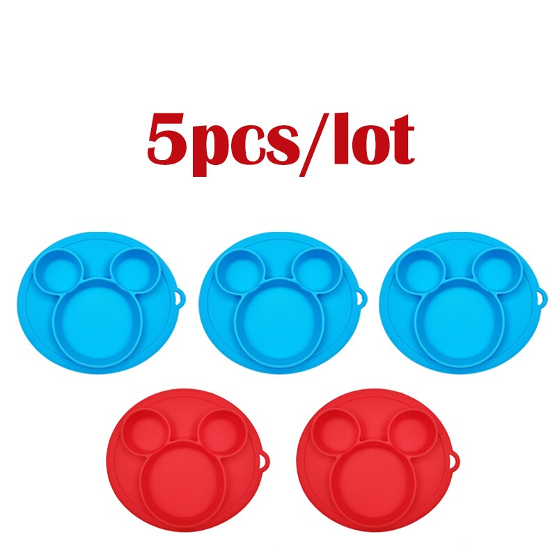 5 stuks/partij baby siliconen bordjes kinderkom borden babyvoeding siliconen kom baby silicagel borden kinder serviesgoed: 3 blauw 2 rood