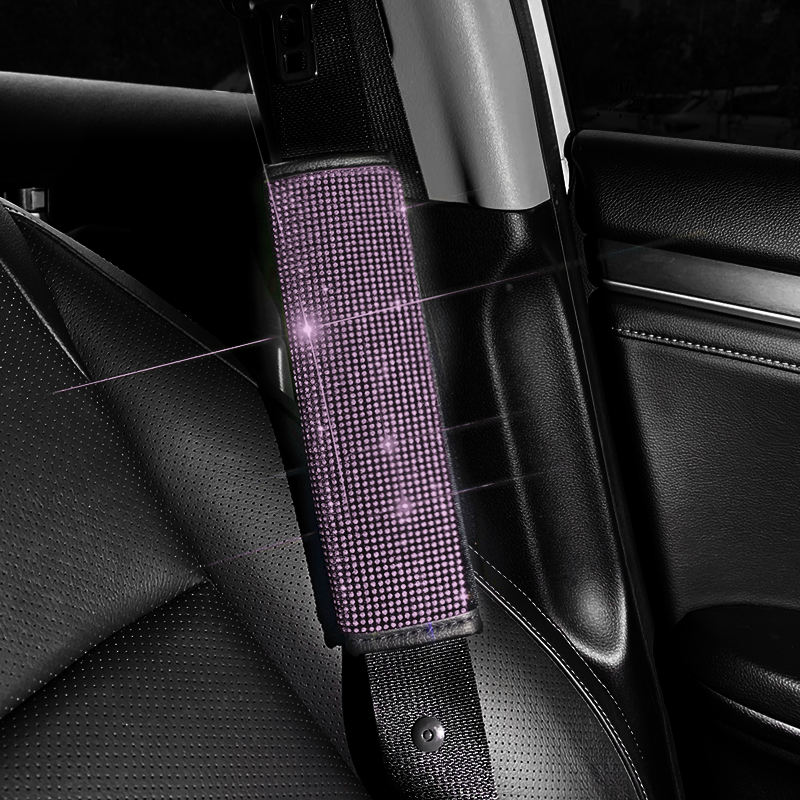 2 uds. Hombreras para cinturón de seguridad con diamantes de cristal, fundas ostentosas para cinturón de seguridad de coche, cojín Protector, decoración automática, accesorios para coche para mujer: Rosa