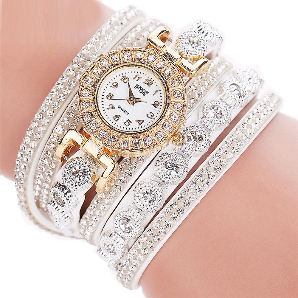 Vrouwen casual analoge quartz armbanden vrouwen strass horloge armband horloge zegarek damski vrouwen horloges reloj mujer: Wit
