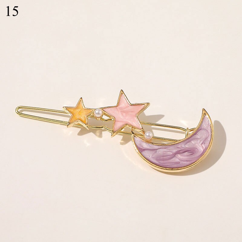 Vintage coloré perle épingles à cheveux géométrique papillon fleurs étoiles lune style pinces à cheveux doux coréen Barrette cheveux accessoires: 15