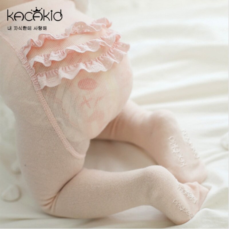 Kacakid prinsesse piger bomuld numse blonde flæse pantalon pink hvid børn strømpebukser tights 0-4 år