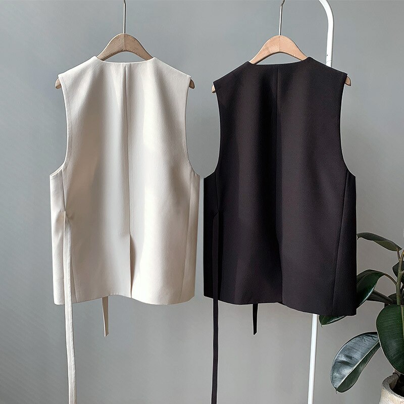 Bygouby ol dame dress vest vintage dobbelspent dame topper svart hvite jakker vår høst ermeløs vest