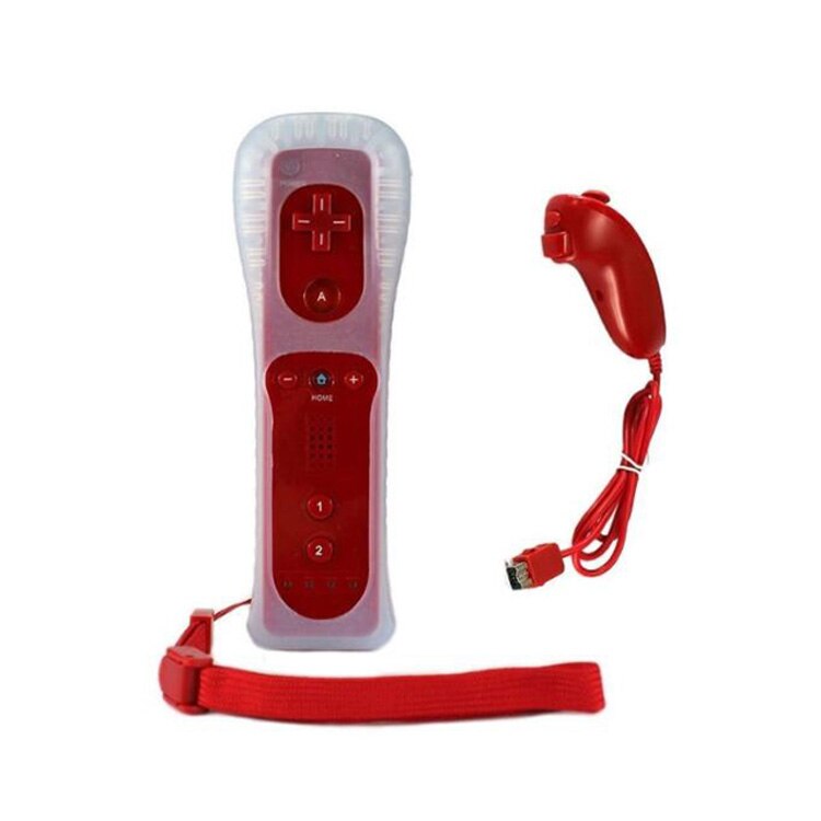 2-in-1 Wireless Remote Controller Joypad With Nunchuk Control For Nintendo Wii Built-in Motion Plus For Wii U Gamepads Joystick: Red