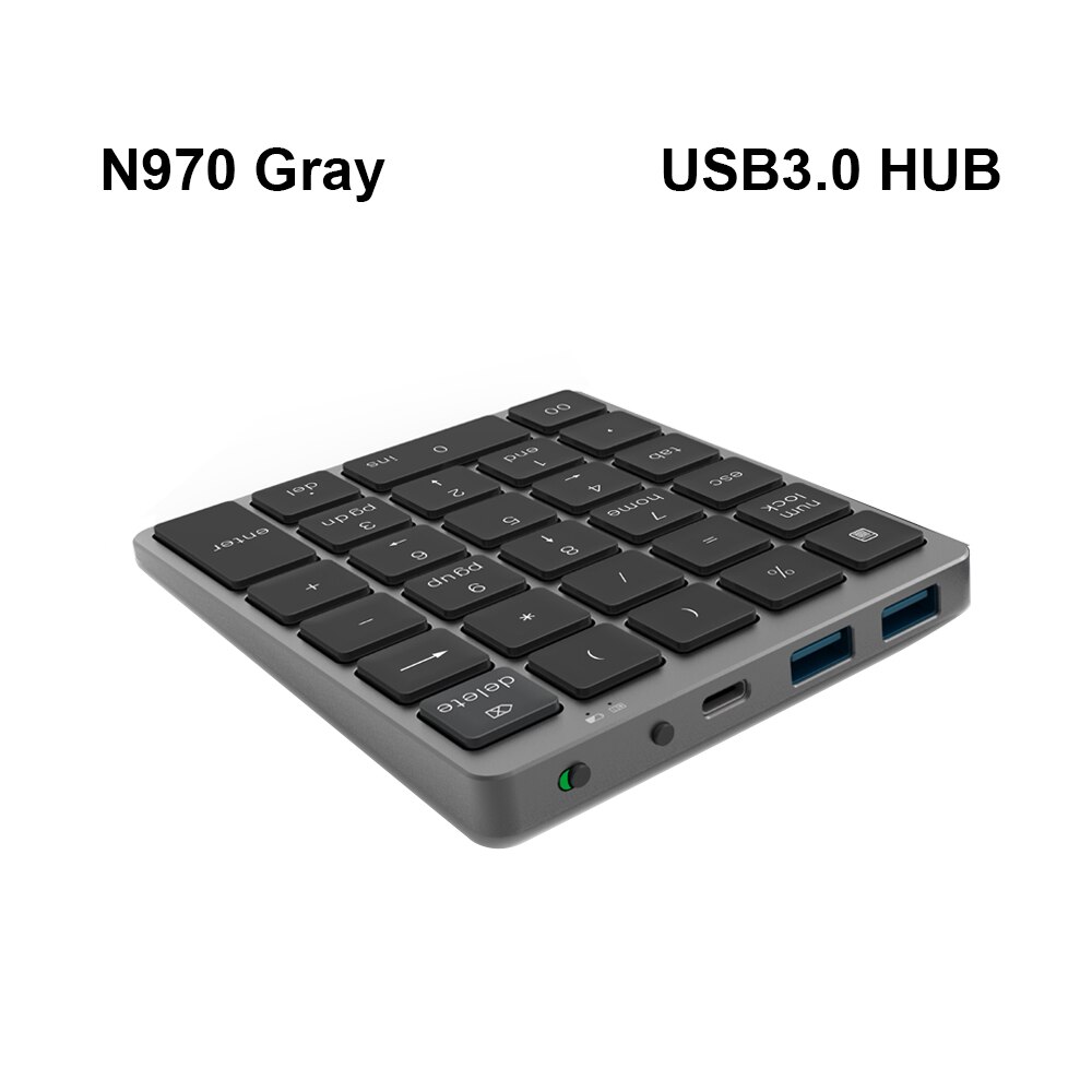 AVATTO N970 Wireless Bluetooth Numeric Keypad with USB HUB Dual Modes, More Function Keys Mini Numpad for Accounting tasks: N970 Gray