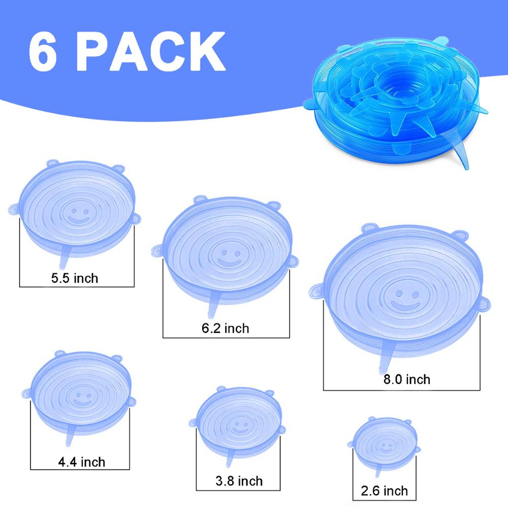 6 Stuks Silicone Stretch Deksels Herbruikbare Luchtdicht Silicone Voedsel Cover Ecofriendly Verse Cover Keuken Siliconen Vershoud Deksels