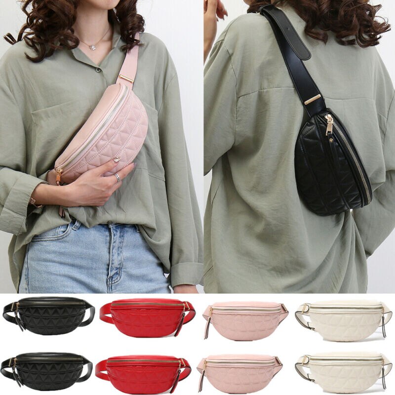 Retro Unisex mujer hombres cintura bolsa riñonera PU bolsa cinturón monedero pequeño teléfono llave bolsa Rojo Negro cintura paquetes
