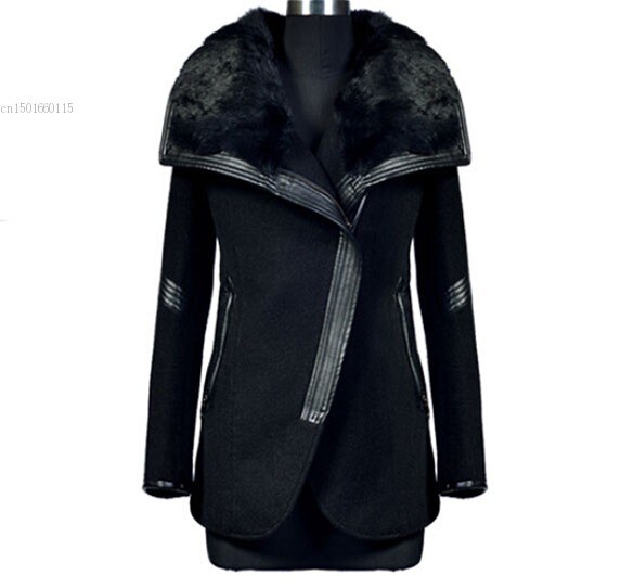 Kvinders pelskrave tyk varm lynlåsjakke trench windbreaker parka outwear vinterfrakke kvinder ulden frakke varme overfrakker jakke