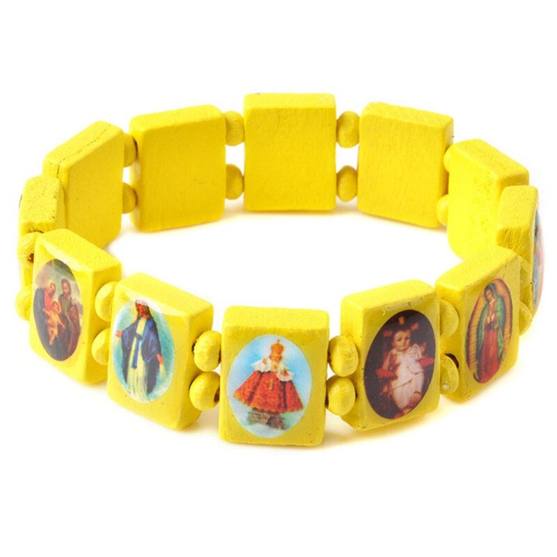 5pcs/Lot Children Bracelets Boy Girl Wooden Jesus Saints Rosary Religious Bracelets Bangles Jewelry