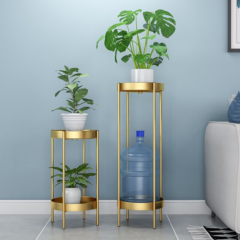 Nordic Metal Plant Stand 2-tire Gold Flower Metal Stand Office Home Iron Plant Stand White Metal Garden Decors Metal Shelves