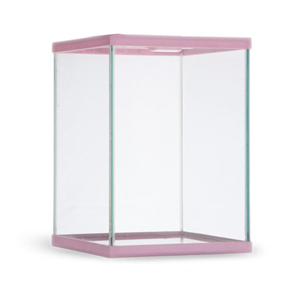 Reptile Glass Terrarium Amphibians Feeding Box Transparent Pet Spider Gecko Horn Lizard Insect Frog Climbing Case: Pink L
