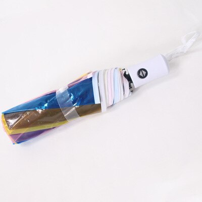 Transparent Plasstic Three Fold Women Rain Umbrella Automatic Rainbow Umbrellas For Girls Kids Outdoor Hiking Windproof Parosal: White Automatic