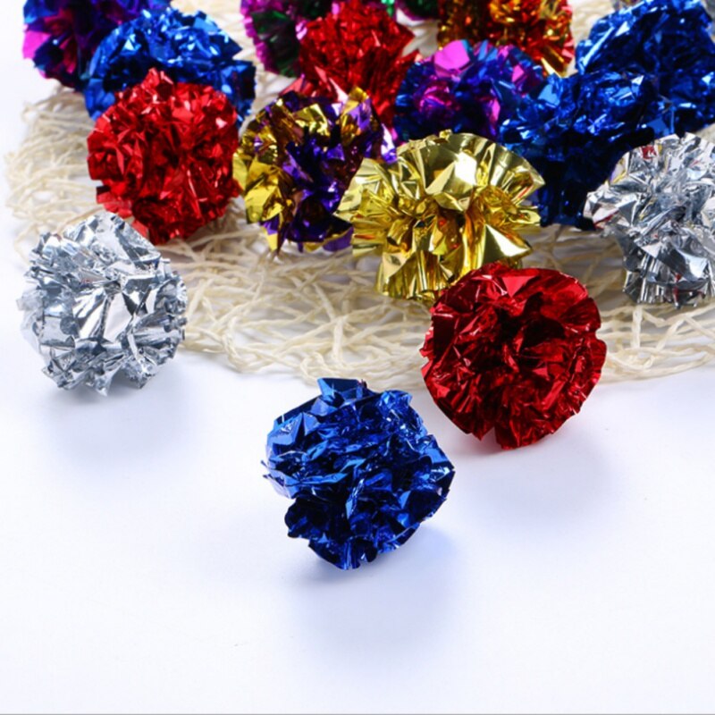Boules d'aluminium colorées froissées pour chat, 12 pièces, balles en papier, jouet pour chat, boules en Mylar