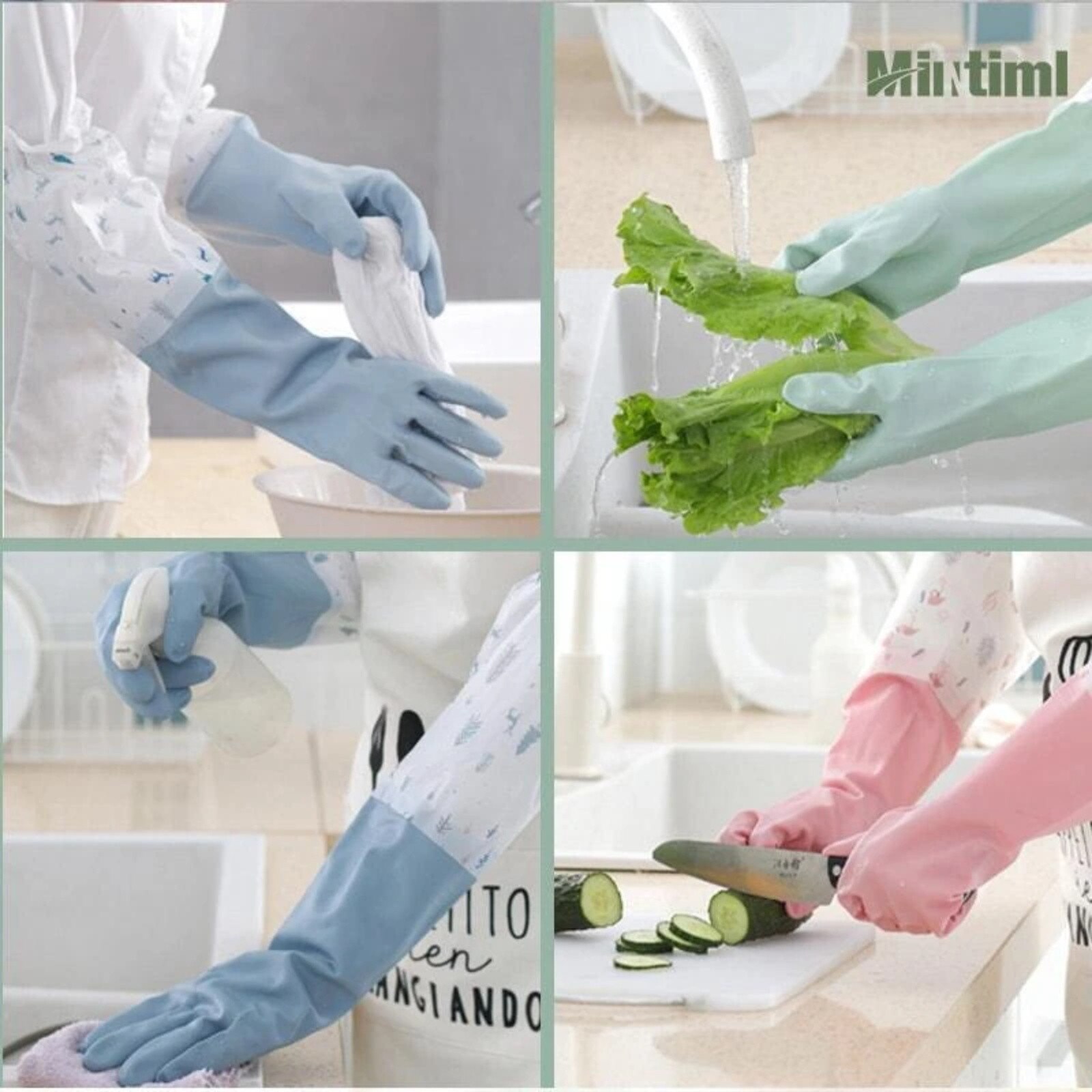 Long Sleeve Wash Dishes Household Cleaning Gloves Kitchen Waterproof Dishwashing Gloves Rubber Bands Gloves Scrubs Glove