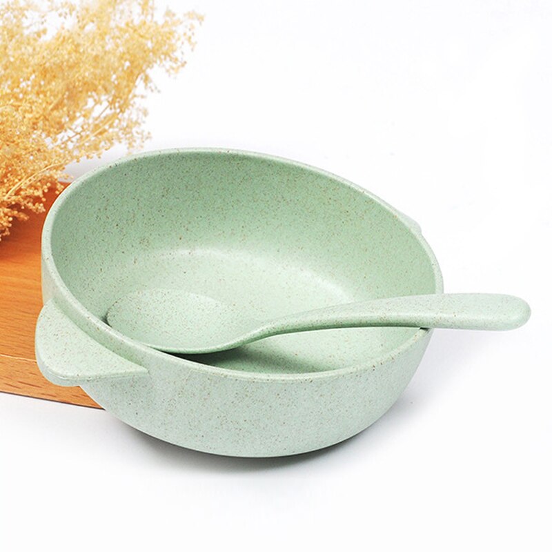 Baby Feeding Tableware Set Eco-Friendly Toddle Baby Plate Dish Children Dishes Dinnerware Kids Anti Training Bowl+Spoon: Green