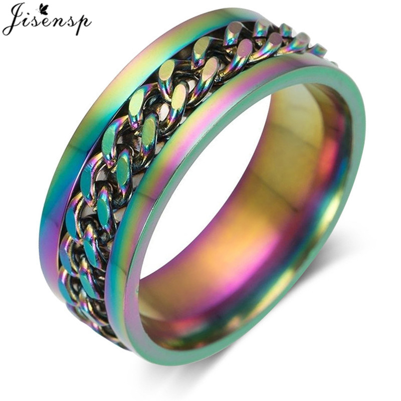 Cool Rotating Anxiety Fidget Rings Titanium Steel Chain Rotable Spinner Finger Ring for Men Women Punk Jewelry Bague Homme