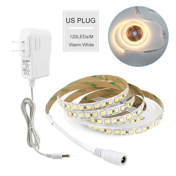 Dimbare Touch Schakelaar 4040 SMD LED Strip 12V 5M 110V 220V LED Flexibele Licht Diode Tape LED Lint Onder Kast Keuken Licht: 600led Warm White US