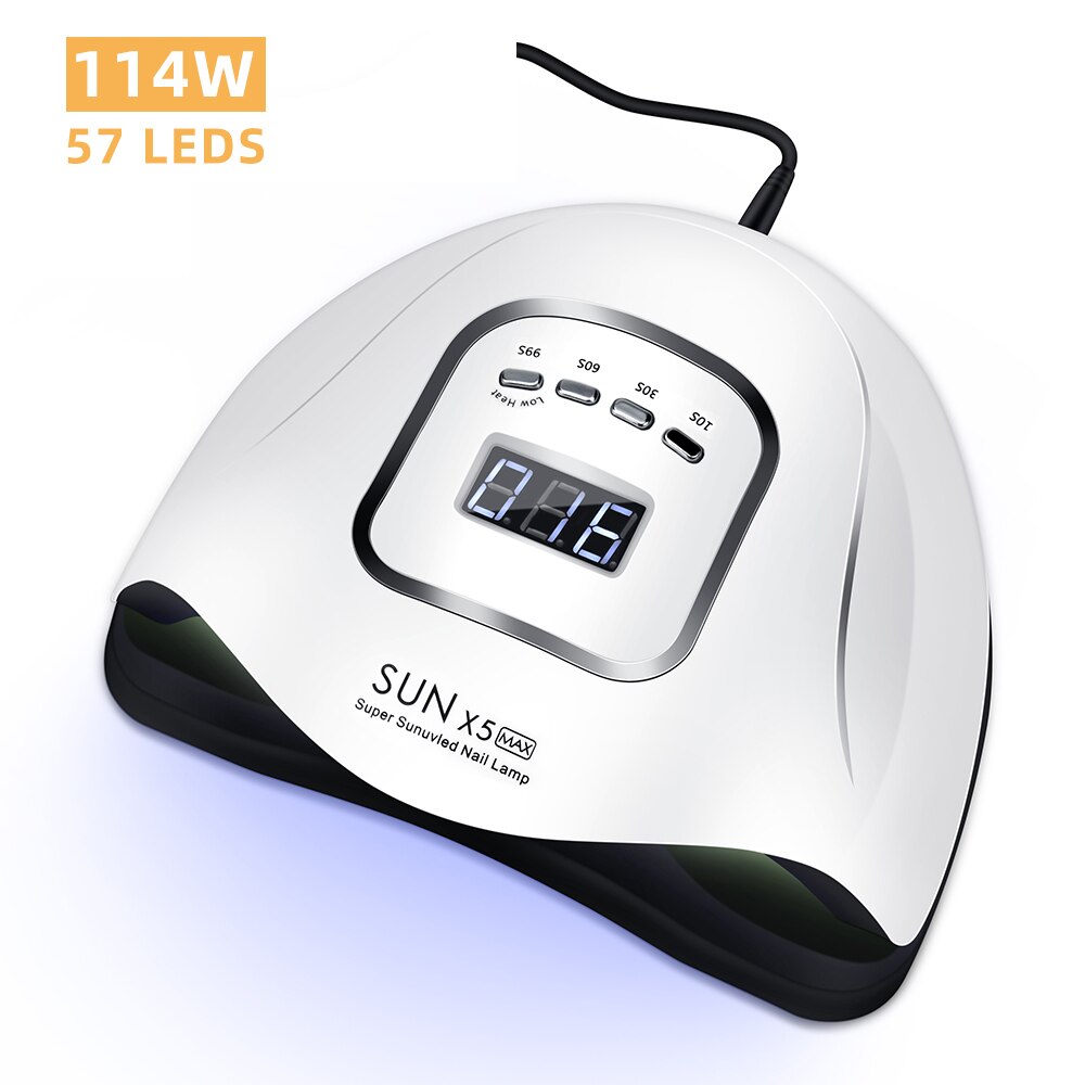Lampe UV LED pour séchage de vernis à ongles, 120W, 57 pièces, avec capteur intelligent, affichage LCD, pour tout Gel, outil d&#39;art des ongles: 114W SUNX5 MAX