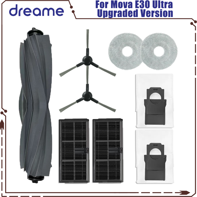 Dreame Mova E30 Ultra / Trouver E30 Ultra piezas de vacío rodillo Tricut principal Cepillo Lateral filtro Hepa paño de mopa bolsa de polvo: Blanco