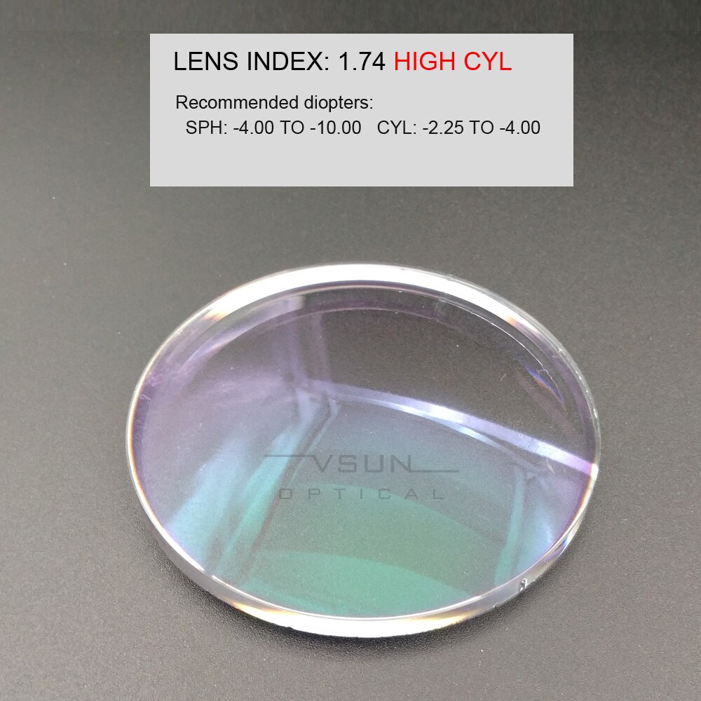 Vsun Optical Glasses Aspheric Prescription Lenses for Myopia/Hyperopia/Presbyopia Diopter Eyewear MR-7 Resin Lens Green Coating
