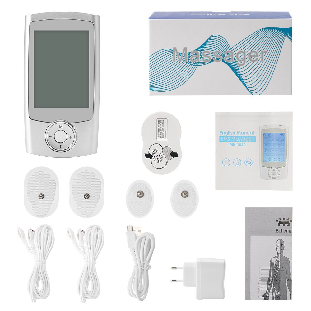 Stimulateur musculaire dizaines unité 16 Modes double sortie EMS corps soulagement de la douleur Massage électrique électronique impulsion physiothérapie masseur: WITH GIFT BOX