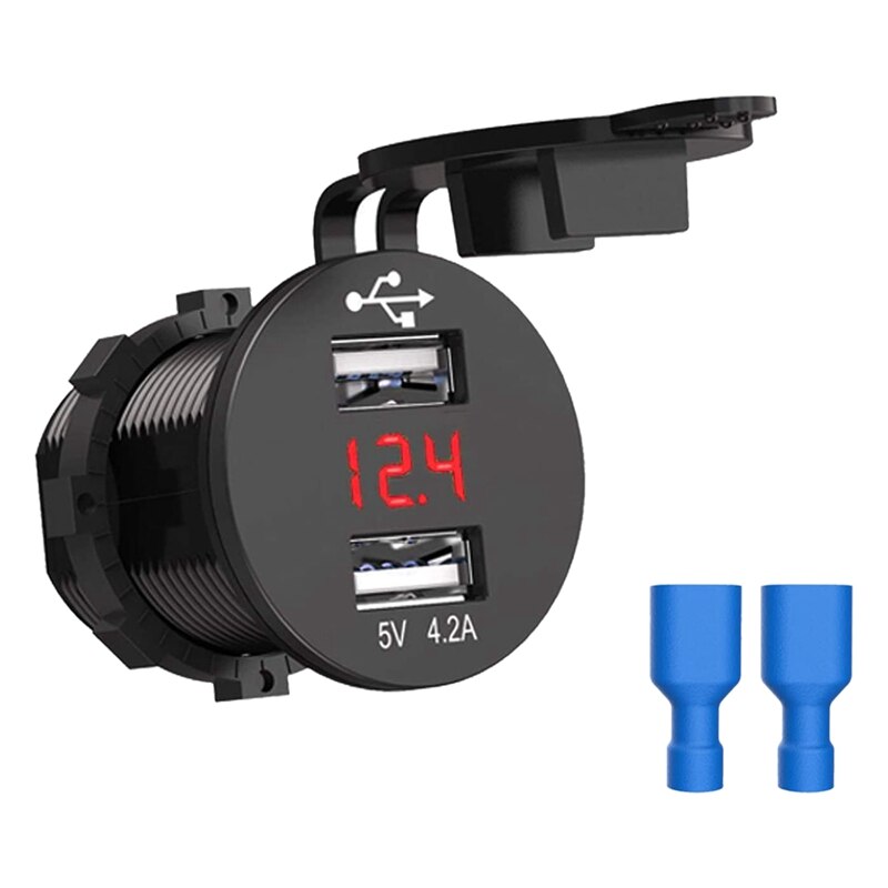 Usb Car Socket Autolader 5V 4.2A Dual Usb Autolader Waterdichte Auto-Sigaret Adapter Met Rode Led digitale Voltmeter