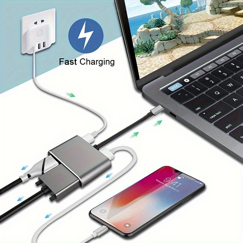 Adaptador 4 en 1 tipo C Hub a HDTV VGA USB 3,0 adaptador multipuerto AV Digital con puerto de carga PD TYPE-C Compatible