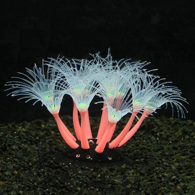 Coraux de tournesol, Gel de silice souple qui se déplace naturellement avec le flux d'eau, corail qui brille dans la nuit, pour les décorations d'aquarium de poissons: Pink