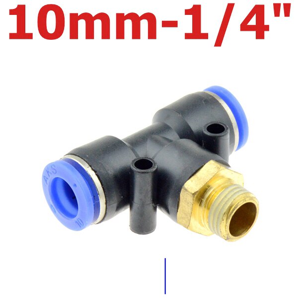 Air Connector Fitting T Shape Tee 6mm 8mm 10mm 12mm 4mm Hose Pipe to 1/8" 1/4" M5 3/8" 1/2" BSPT Male Thread Pneumatic Coupler: PB10-02
