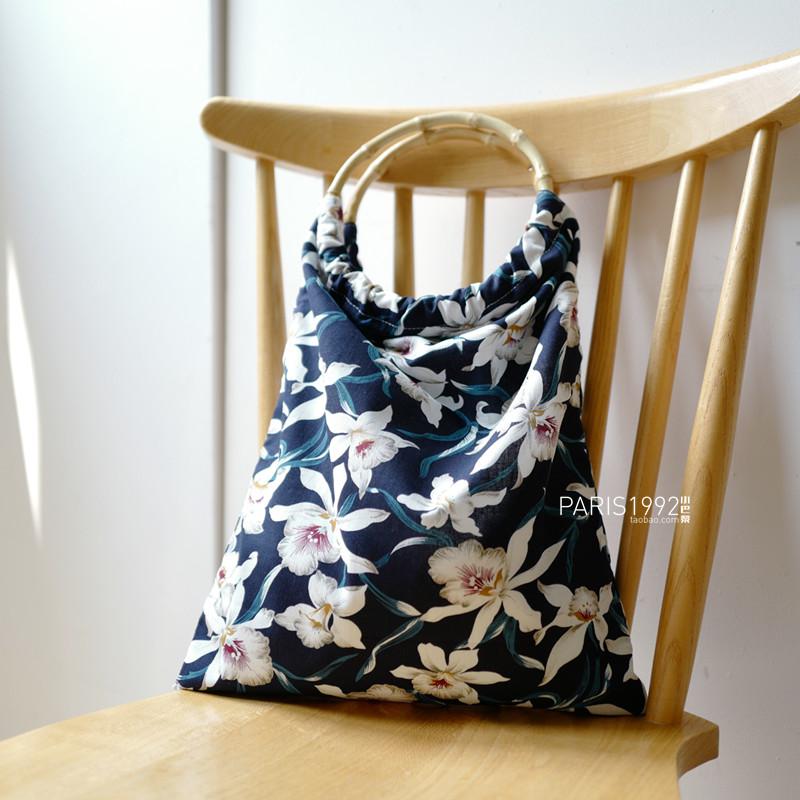 Bolso de mano con mango de bambú de Orquídea estilo japonés hecho a mano Little Paris: Default Title