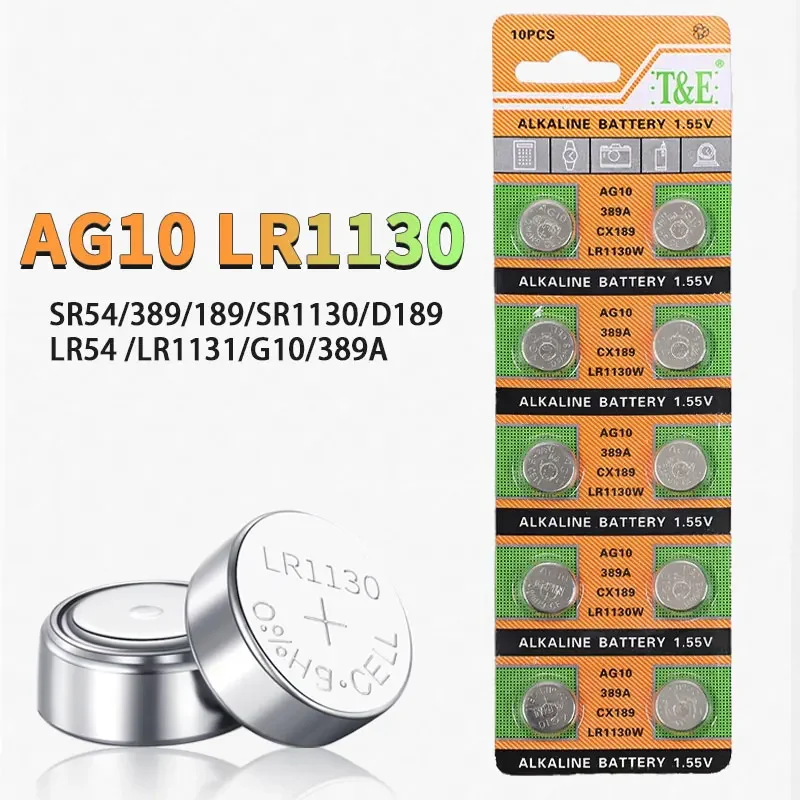 10-100 pces ag10 lr1130 baterias alcalinas sr54 389 189 sr1130 389a lr54 1.5v célula de botão para relógio de controle remoto bateria