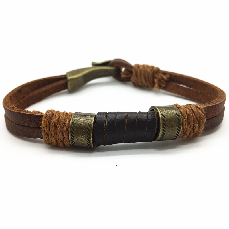 Bruin Brons Punk Handgemaakte Brede Mannen Lederen Armbanden Vrouwen Vintage Manchet Bangle Mannelijke Homme Sieraden Accessoires