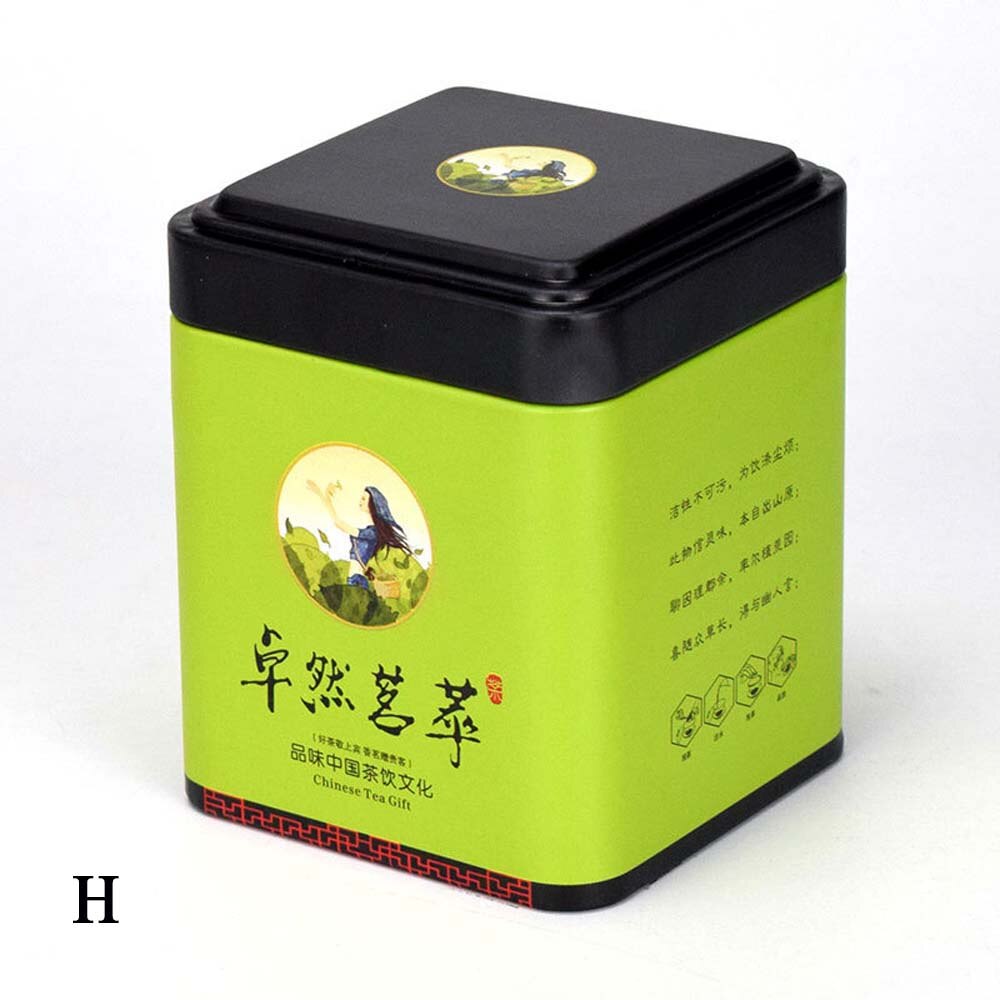Mini blikken opbergdoos kleine koffie thee opbergpot vierkante verzegelde theebladeren ijzeren verpakkingsdoos chinese stijl container blikken: H