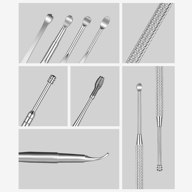 Stainless Steel Ear Pick Spoon Kit Spiral Wax Removal Cleaner Ear Care Beauty Tools MSU99