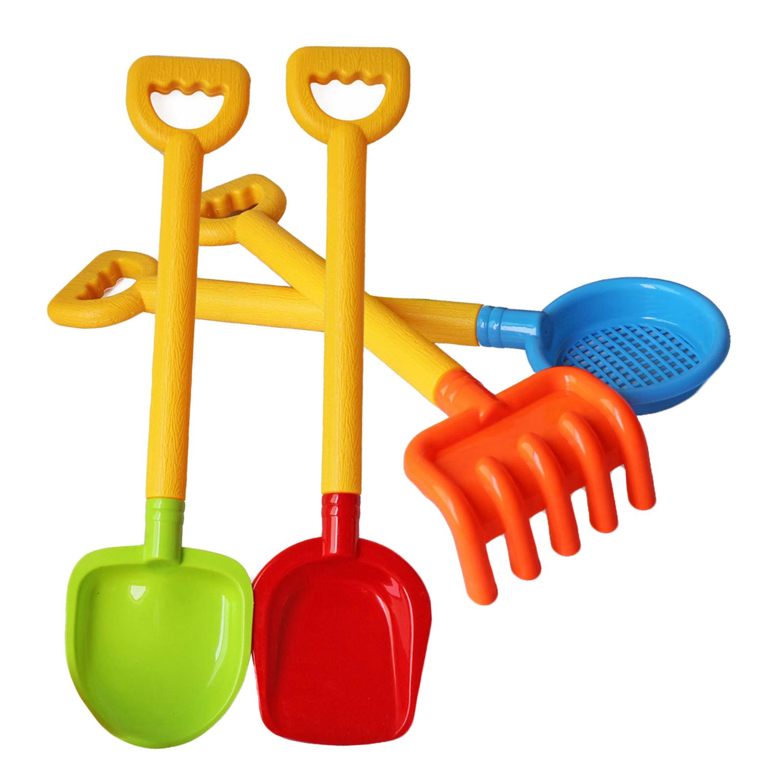 Kids Long Handle Sand Plastic Shovels for Sand &amp; Beach Complete Set Bundle - 4 Pack